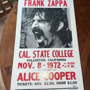 VINTAGE 1972 Frank Zappa Concert Poster - Red and Black